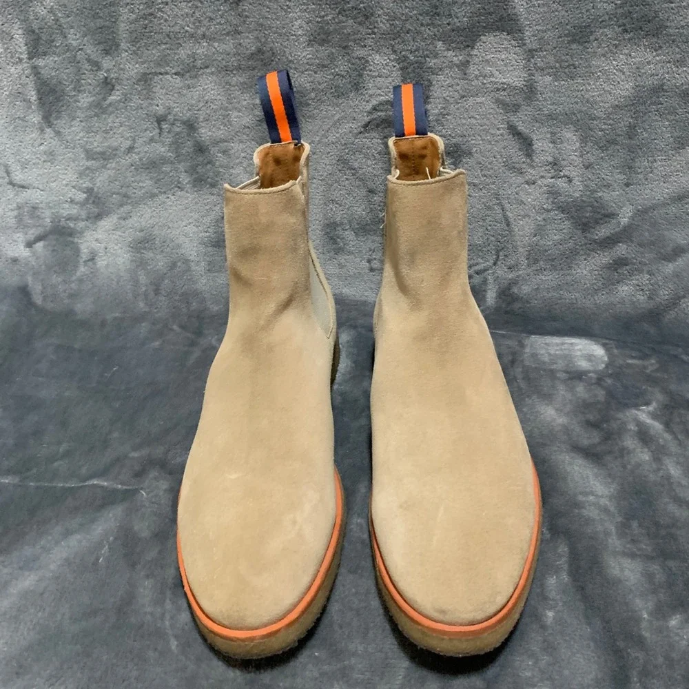 New Republic Mark McNairy Mens Tan Suede Chelsea Boots Orange Welt Crepe Sole 9